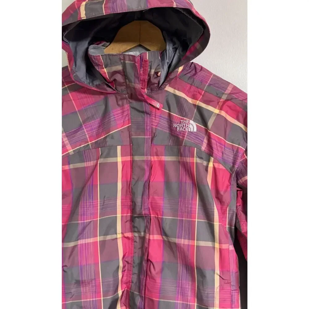 The North Face Hyvent Hooded Rain Jacket Girl Youth XL Pink Plaid Full Zip